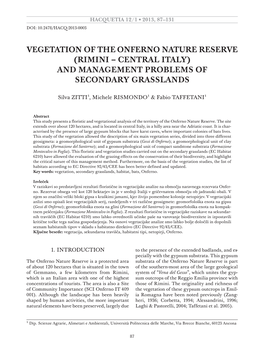 Vegetation of the Onferno Nature Reserve (Rimini – CENTRAL ITALY) and Management Problems of Secondary Grasslands