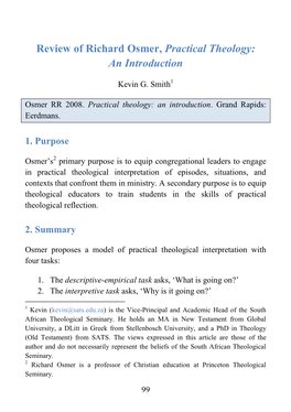 Review of Richard Osmer, Practical Theology: an Introduction