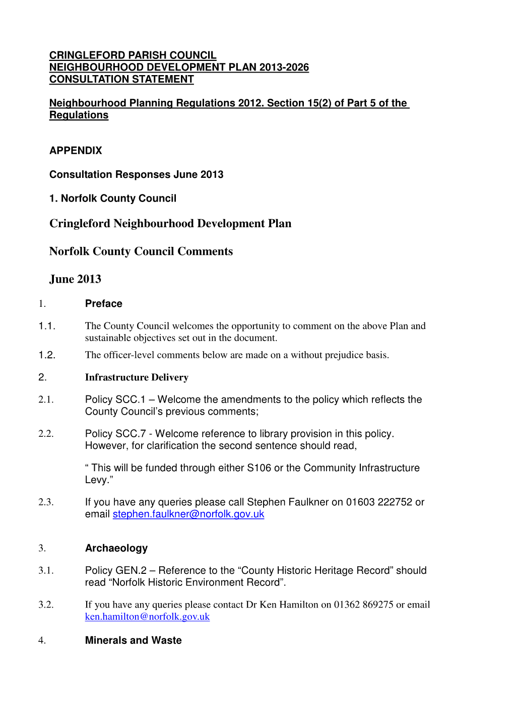 Cringleford Neighbourhood Development Plan Norfolk County