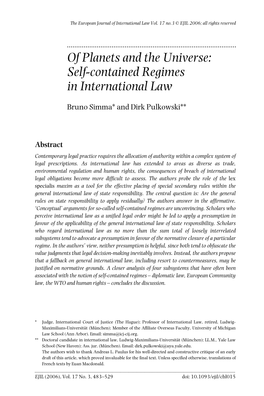 Self-Contained Regimes in International Law