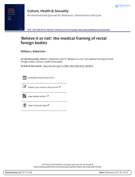 The Medical Framing of Rectal Foreign Bodies