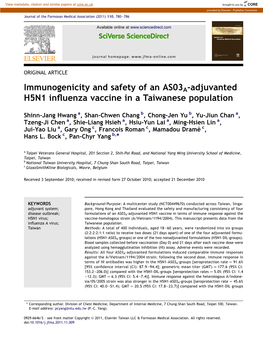 Immunogenicity and Safety of an AS03A-Adjuvanted H5N1 Influenza Vaccine in a Taiwanese Population