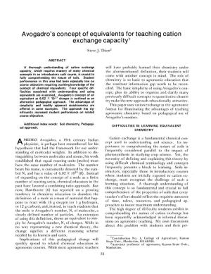 Avogadro's Concept of Equivalents for Teaching Cation Exchange Capacity