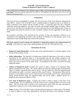 Form 408—General Information (Change by Registered Agent to Name Or Address)