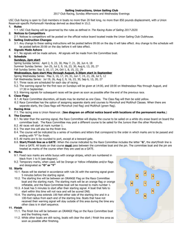 Union Sailing Club 2017 Club Racing, Sunday Afternoons and Wednesday Evenings