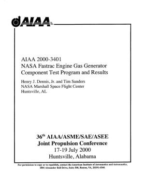 AIAA 2000-3401 NASA Fastrac Engine Gas Generator Component Test Program and Results
