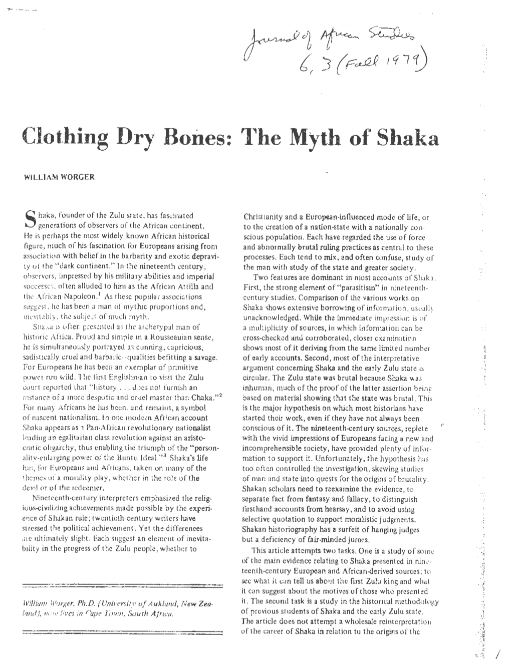 Clothing Dry Bones: the Myth of Shaka