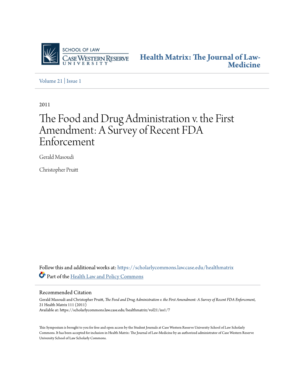 The Food and Drug Administration V. the First Amendment