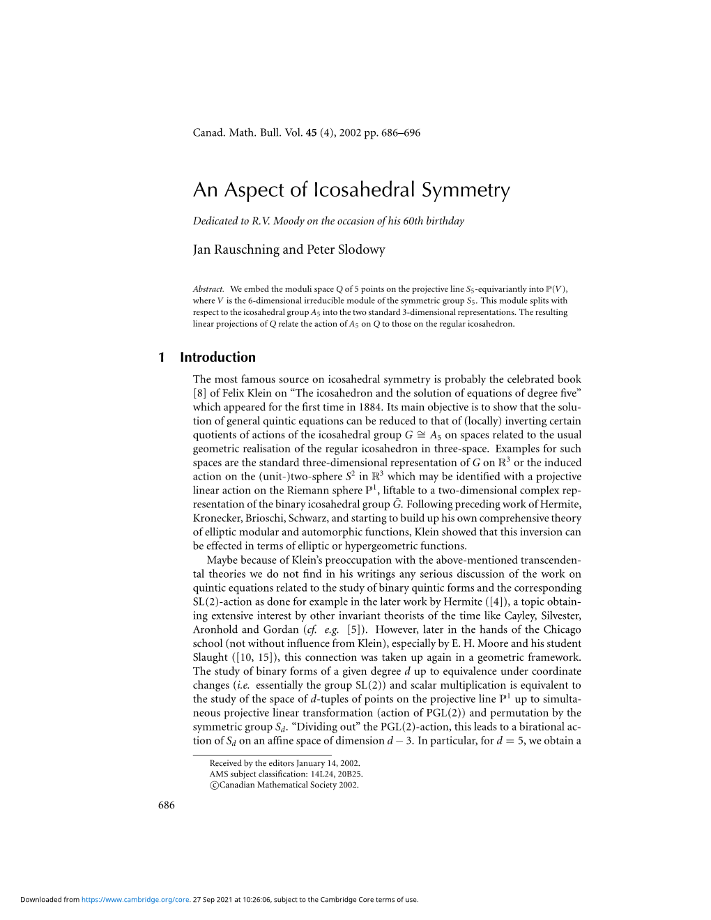 An Aspect of Icosahedral Symmetry