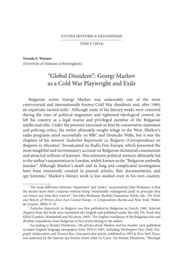 “Global Dissident”: Georgi Markov As a Cold War Playwright and Exile