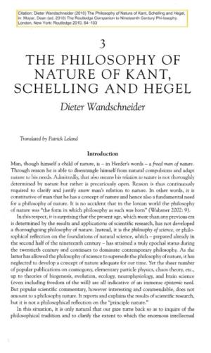 The Philqsophy of Nature of Kant, Schelling and Hegel
