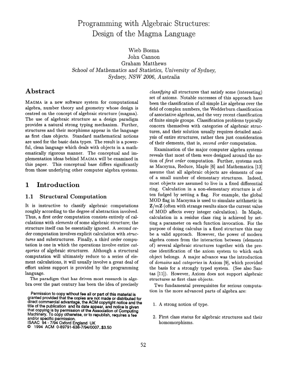 Programming with Algebraic Structures: Design of the Magma Language