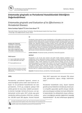 Entamoeba Gingivalis Ve Periodontal Hastalıklardaki Etkinliğinin Değerlendirilmesi Entamoeba Gingivalis and Evaluation Of