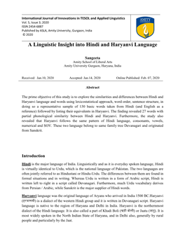 A Linguistic Insight Into Hindi and Haryanvi Language