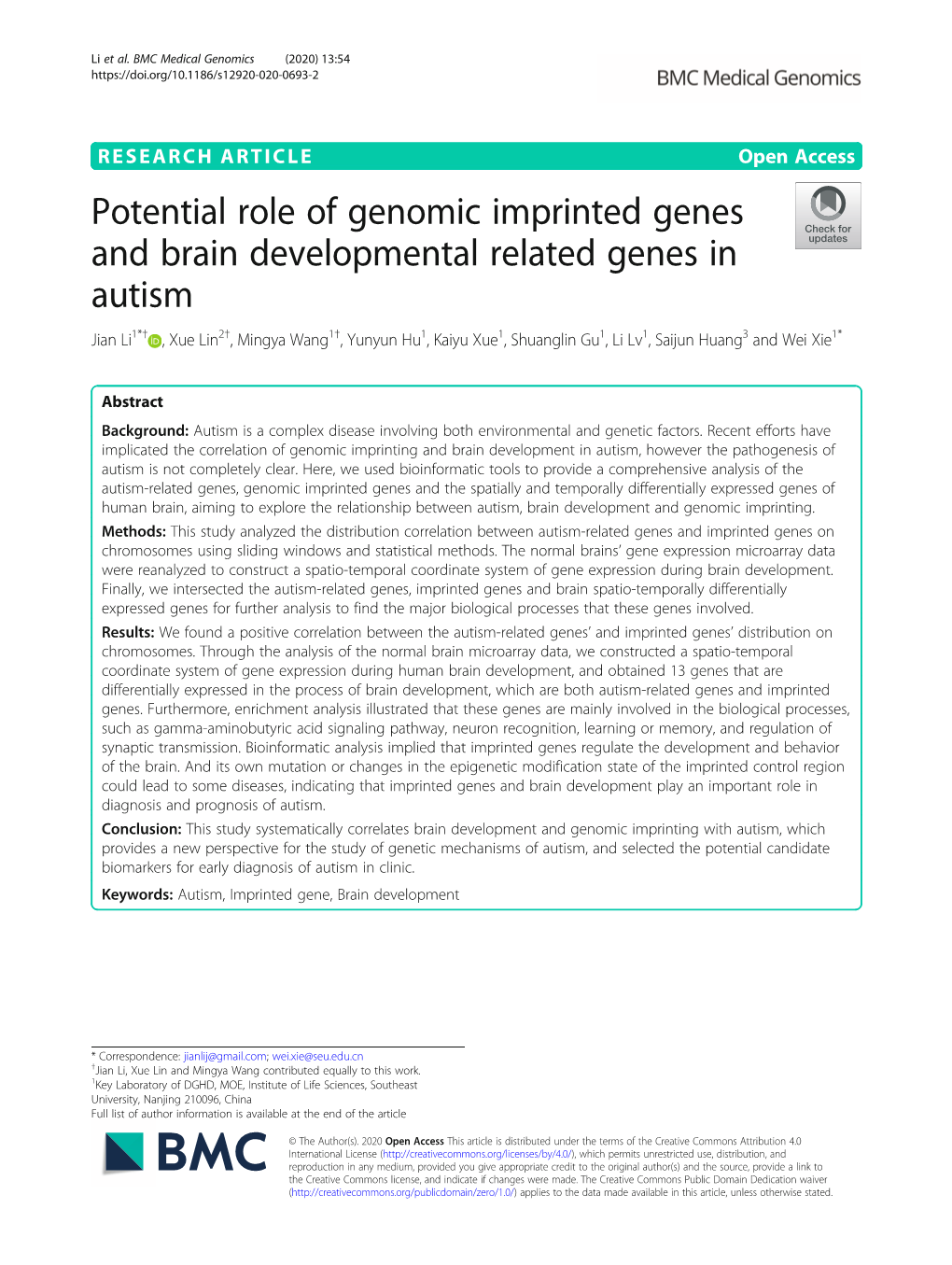 Potential Role of Genomic Imprinted Genes and Brain Developmental