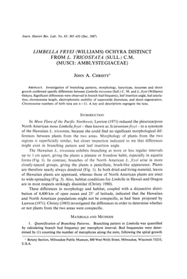 Limbella Fryei (Williams) Ochyra Distinct from L