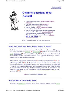 Common Questions About Nahuatl Page 1 of 4