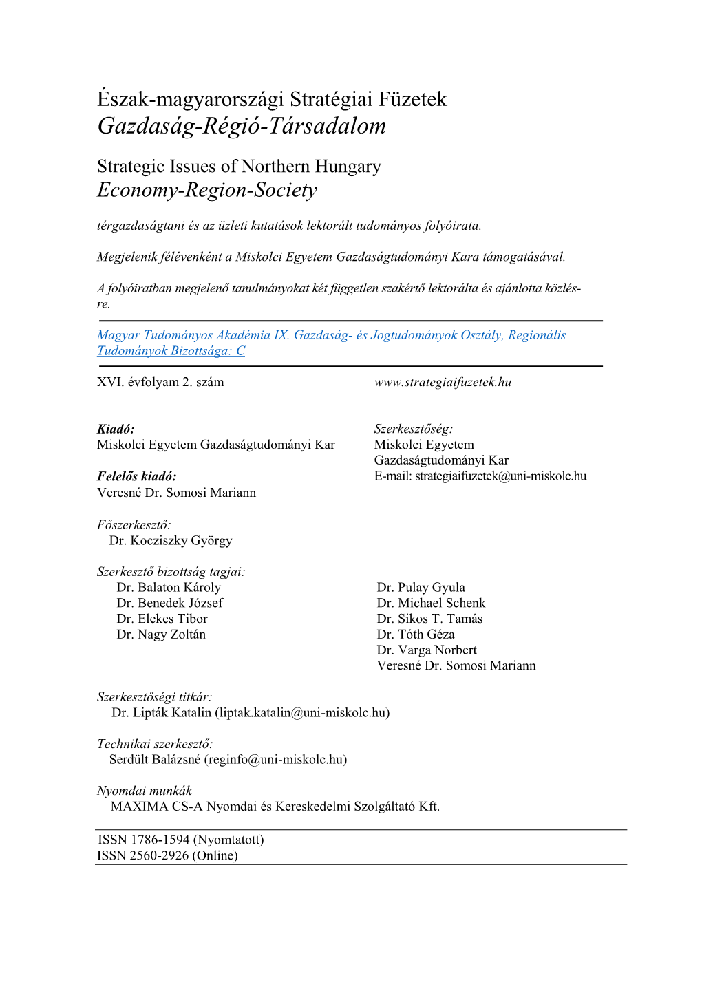 Gazdaság-Régió-Társadalom