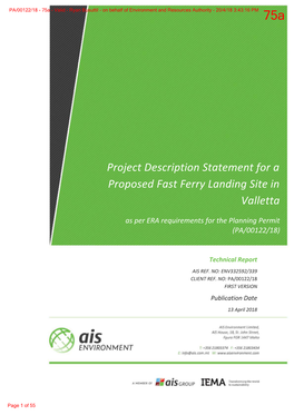 Project Description Statement for a Proposed Fast Ferry Landing Site in Valletta