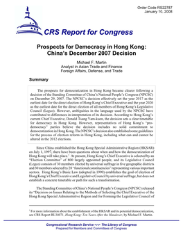 Prospects for Democracy in Hong Kong: China's December 2007