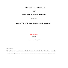 TECHNICAL MANUAL of Intel 945GC +Intel 82801G Based Mini-ITX M/B