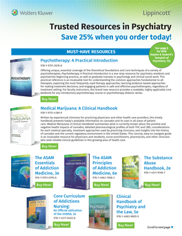 Trusted Resources in Psychiatry Save 25% When You Order Today!