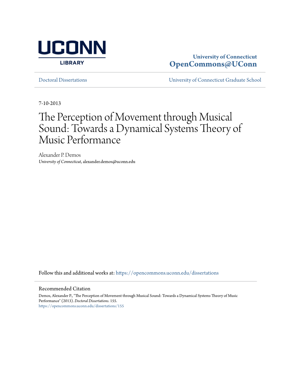 The Perception of Movement Through Musical Sound: Towards A