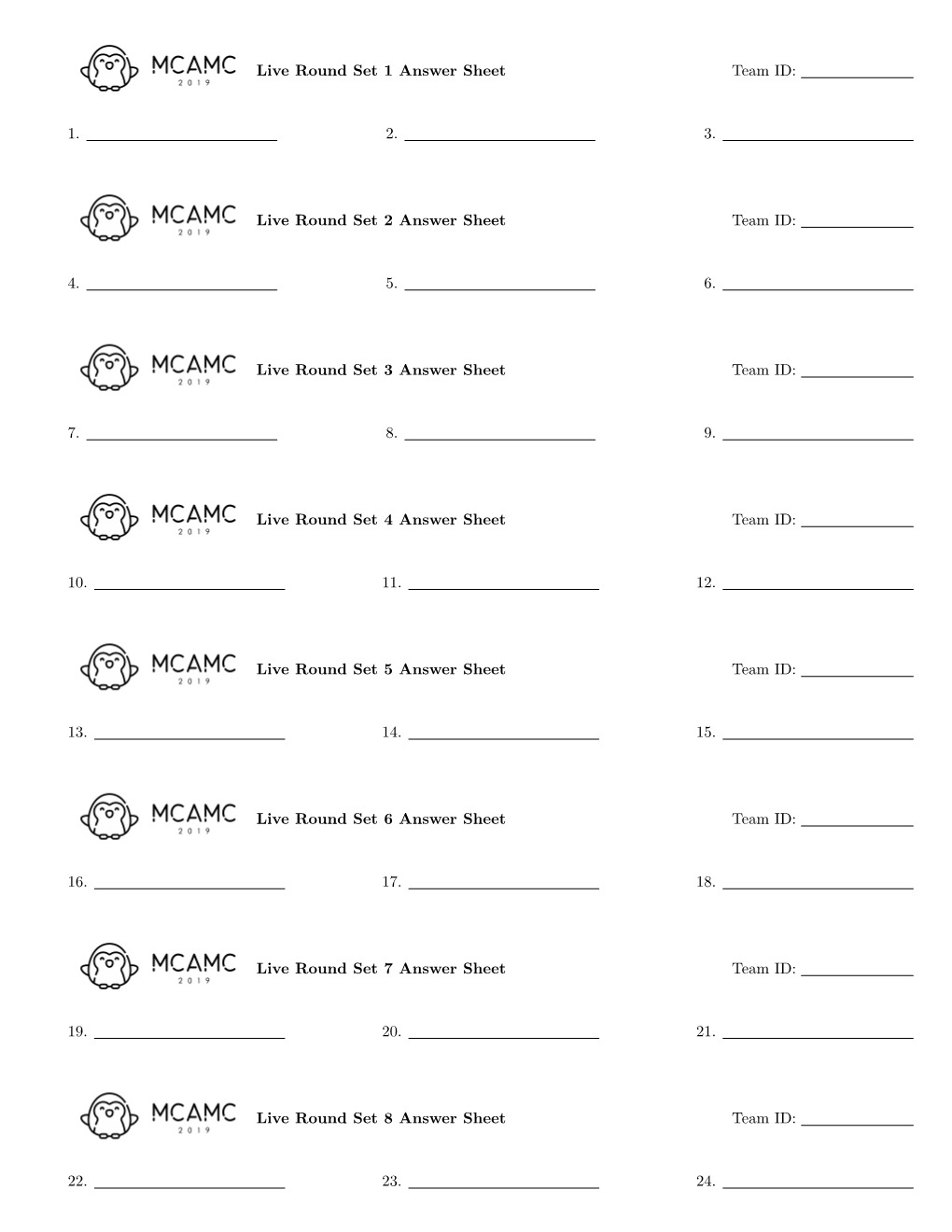 Live Round Set 1 Answer Sheet Team ID