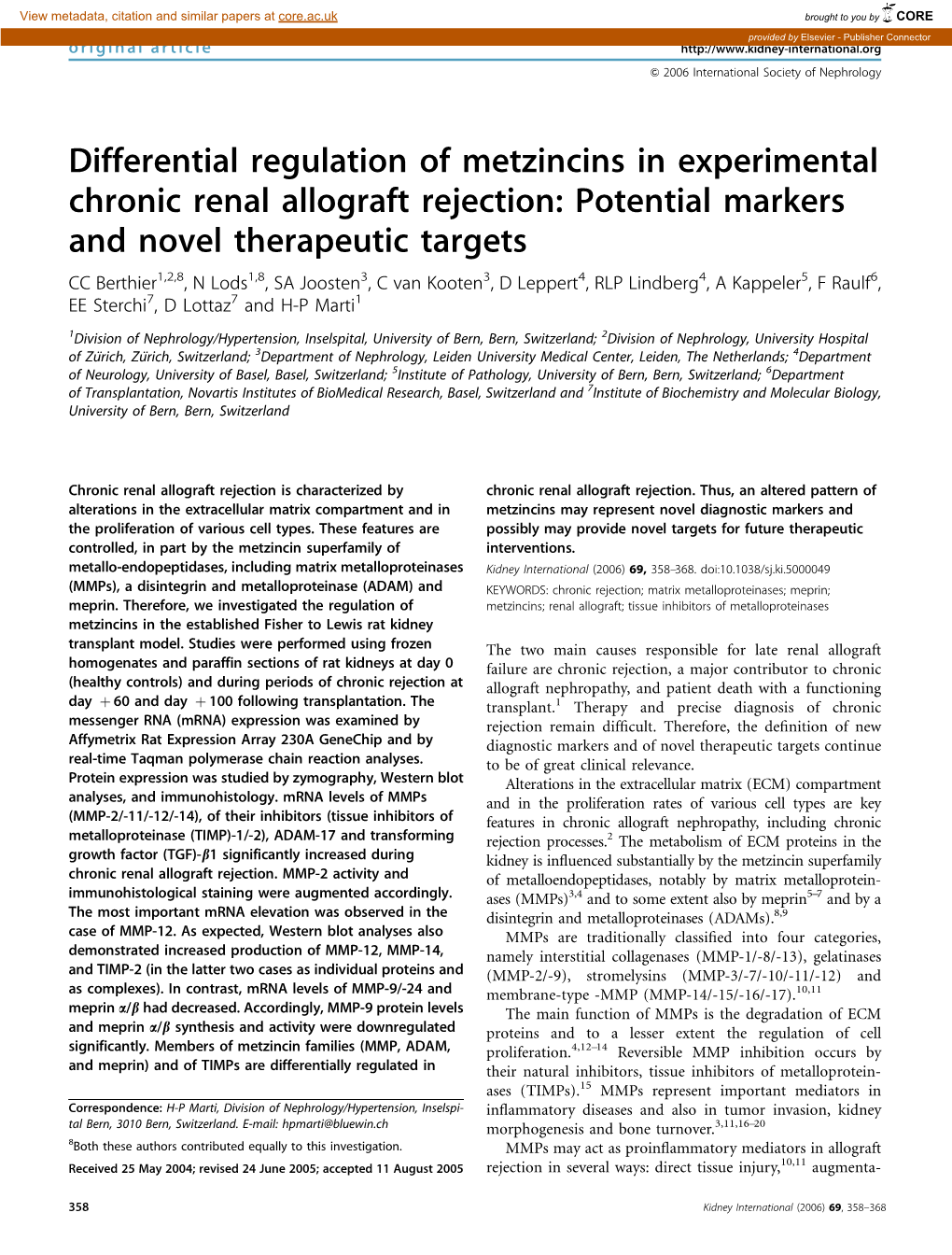 Differential Regulation of Metzincins in Experimental Chronic Renal Allograft