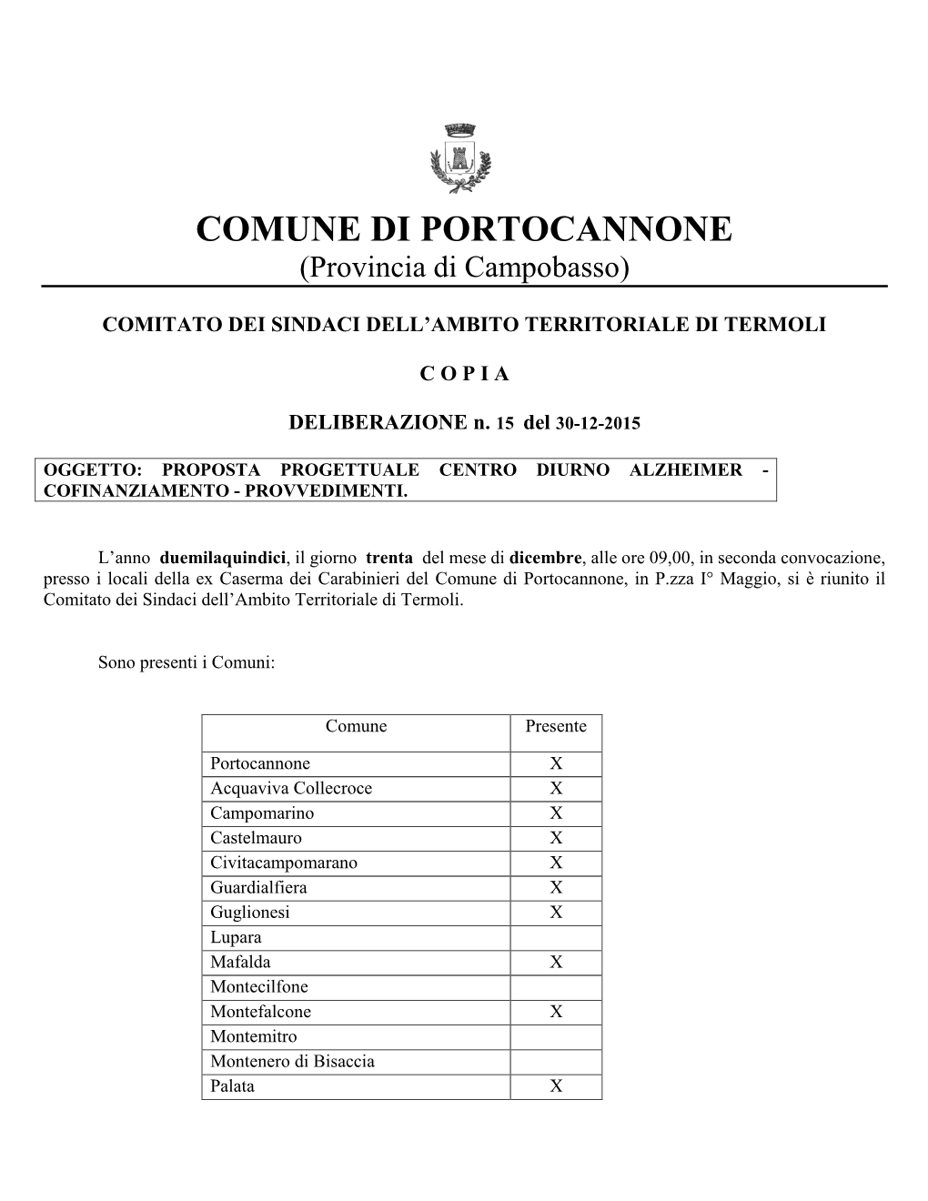 COMUNE DI PORTOCANNONE (Provincia Di Campobasso)