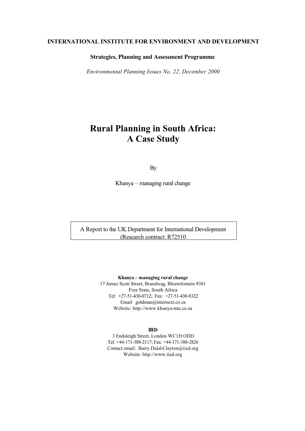 Rural Planning in South Africa: a Case Study