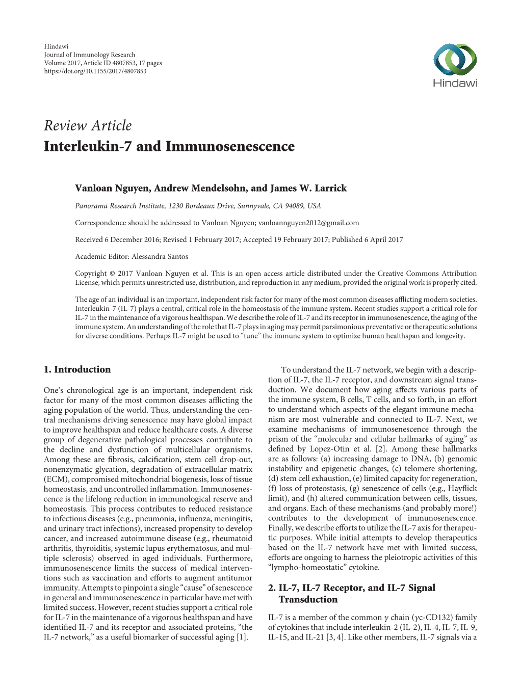 Interleukin-7 and Immunosenescence