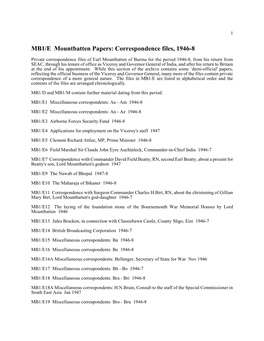 MB1/E Mountbatten Papers: Correspondence Files, 1946-8