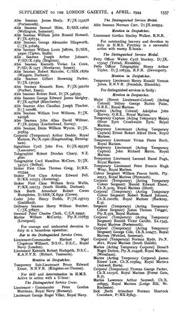 SUPPLEMENT to the LONDON GAZETTE, 4 APRIL, 1944 1557 Able Seaman James Healy, P/JX