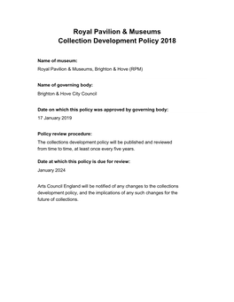 Royal Pavilion & Museums Collection Development Policy 2018