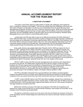 Annual Accomplishment Report for the Year 2009