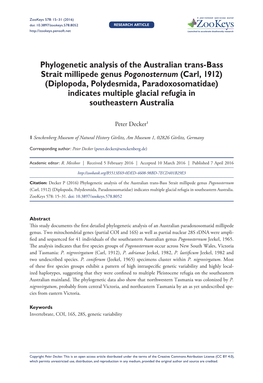 Diplopoda, Polydesmida, Paradoxosomatidae) Indicates Multiple Glacial Refugia in Southeastern Australia