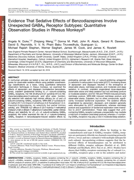 Evidence That Sedative Effects of Benzodiazepines Involve Unexpected GABAA Receptor Subtypes: Quantitative Observation Studies in Rhesus Monkeys S