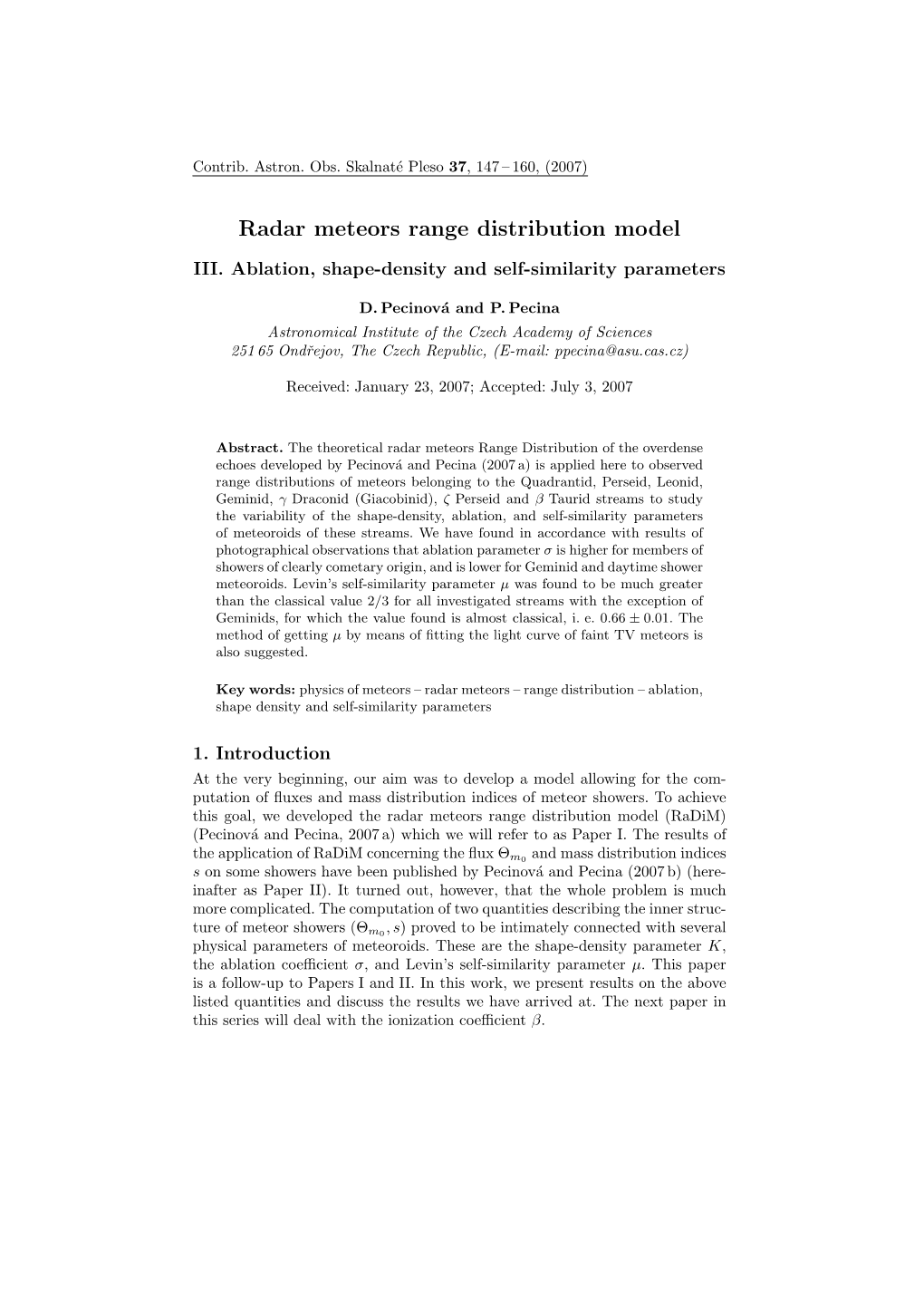 Radar Meteors Range Distribution Model