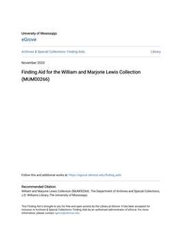 Finding Aid for the William and Marjorie Lewis Collection (MUM00266)