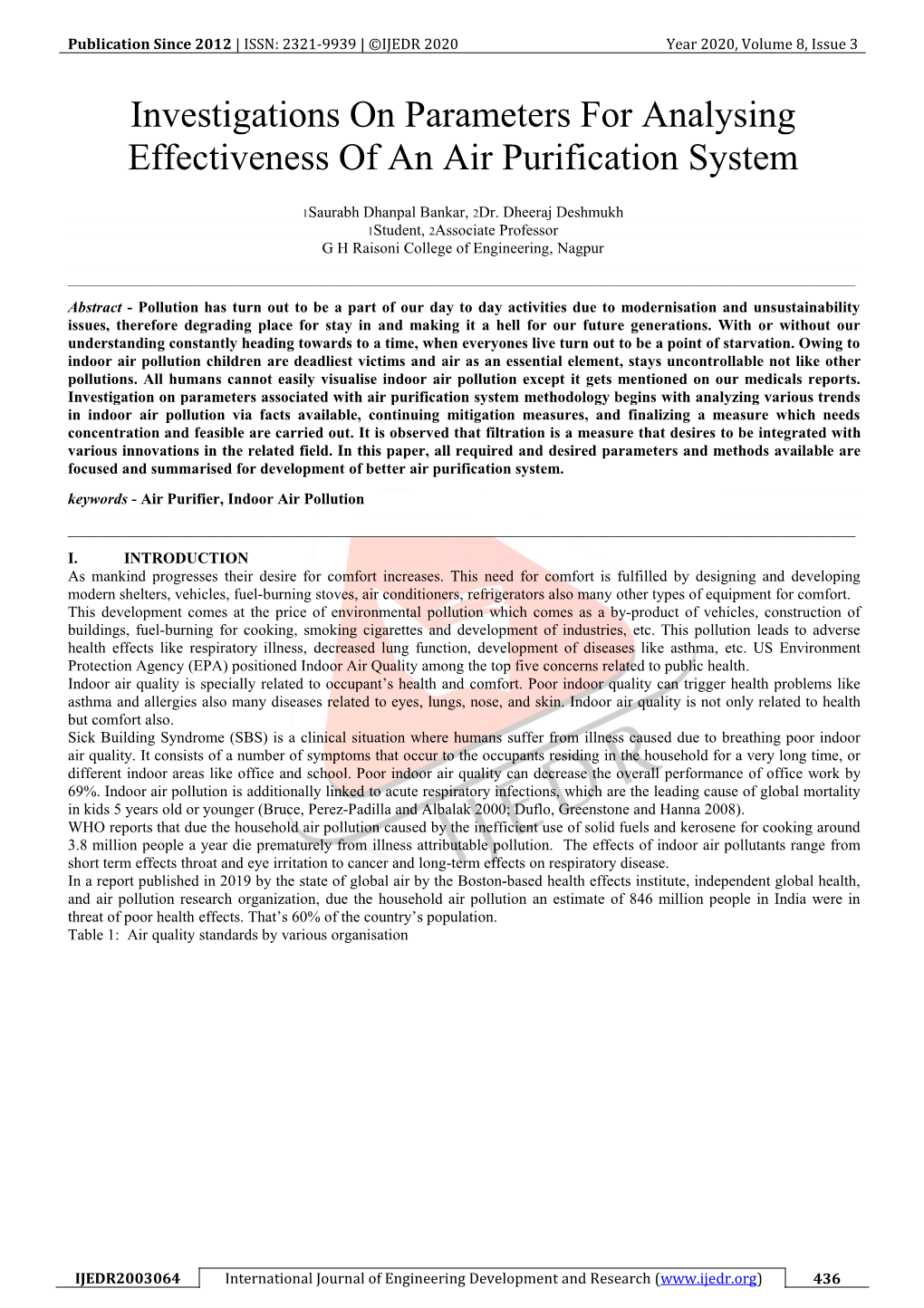 Investigations on Parameters for Analysing Effectiveness of an Air Purification System