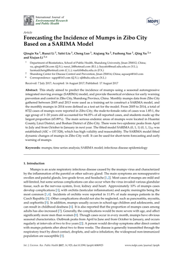 Forecasting the Incidence of Mumps in Zibo City Based on a SARIMA Model