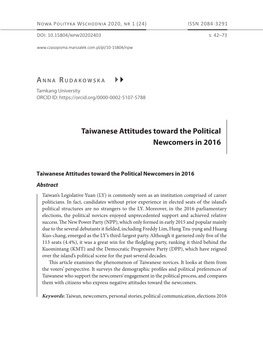 Taiwanese Attitudes Toward the Political Newcomers in 2016