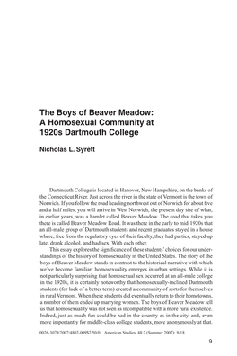 A Homosexual Community at 1920S Dartmouth College