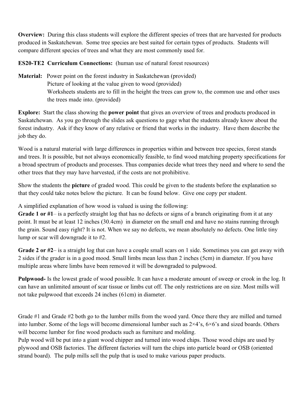 ES20-TE2 Curriculum Connections: (Human Use of Natural Forest Resources)