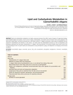 Lipid and Carbohydrate Metabolism in Caenorhabditis Elegans