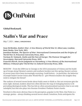 Stalin's War and Peace by Nina L. Khrushcheva