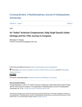 An “Indian” American Congressman: Dalip Singh Saund's Indian