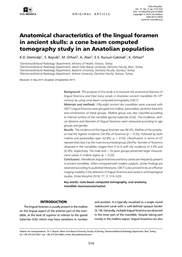 Anatomical Characteristics of the Lingual Foramen in Ancient Skulls: a Cone Beam Computed Tomography Study in an Anatolian Population K.O