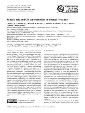 Sulfuric Acid and OH Concentrations in a Boreal Forest Site